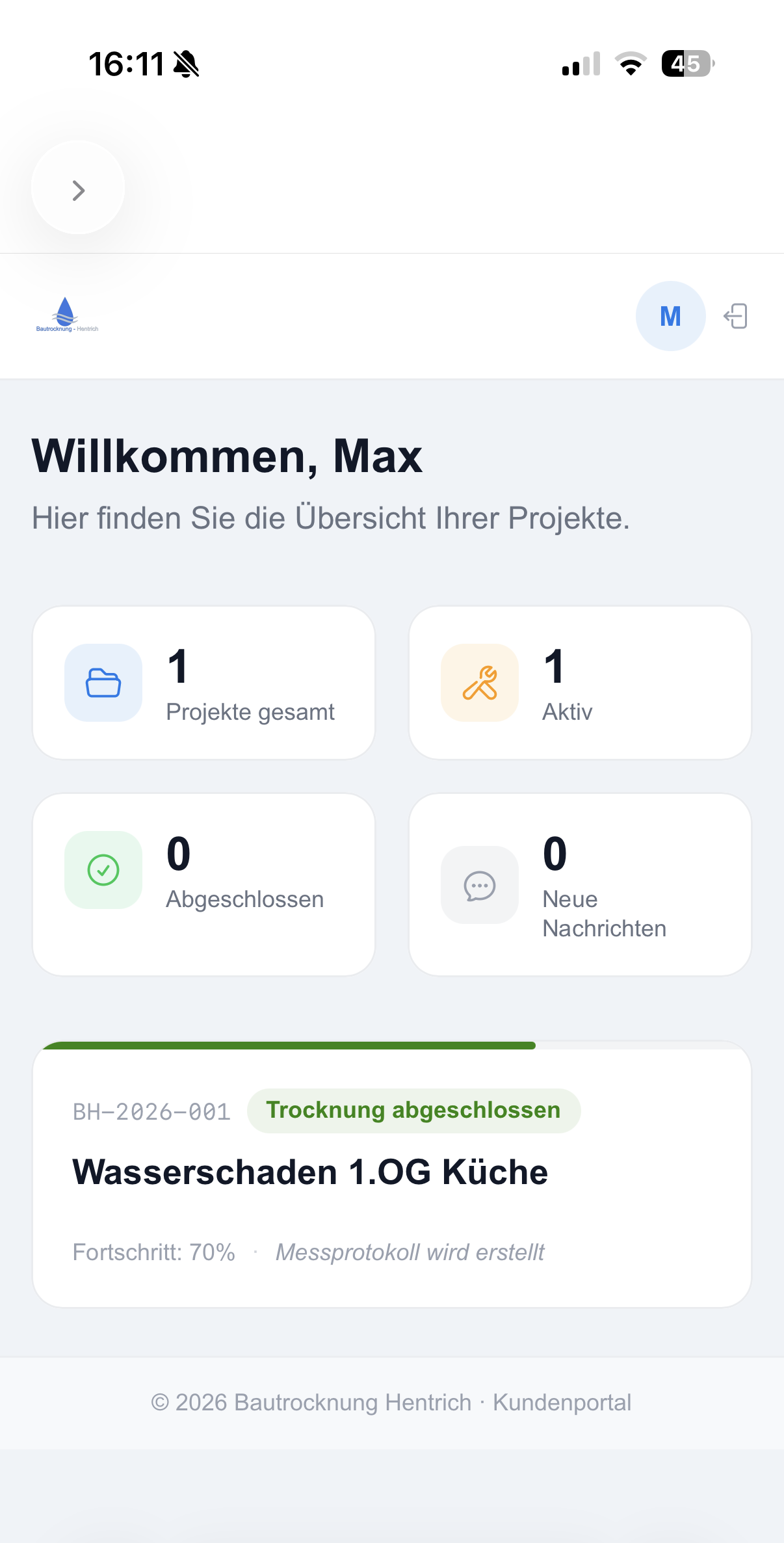 Mobile Ansicht des Kundenportals