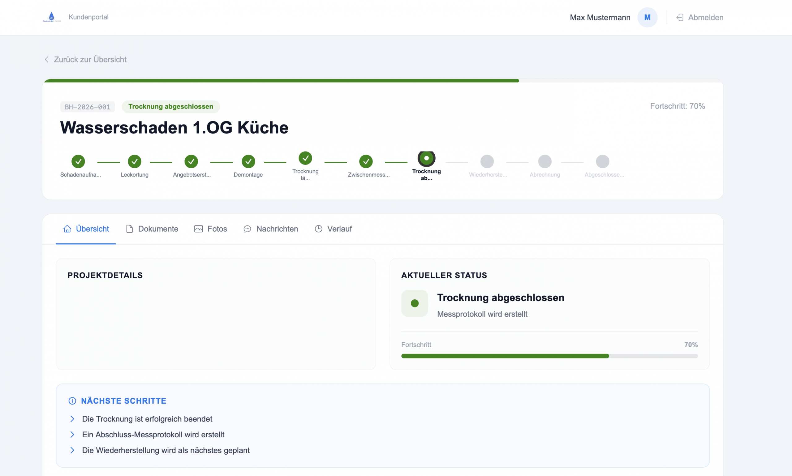 Projektdetail - Status und Fortschritt im Kundenportal